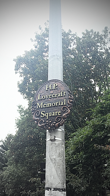 , this plaque is just north of the entrance to the John Hay Library, where most of Lovecraft’s original manuscripts are kept.